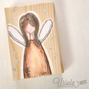 "Christmas fairy" - mixed media art on wooden block by Ursula Markgraf, SOLD